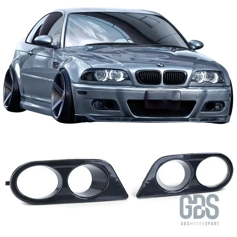 2 Caches / Entourage Antibrouillard Noir Brillant pour Pare-choc Avant BMW Série 3 E46 Look M3