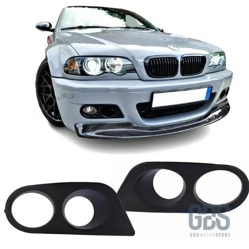 2 Caches / Entourage Antibrouillard Noir Mat pour Pare-choc Avant BMW Série 3 E46 Look M3