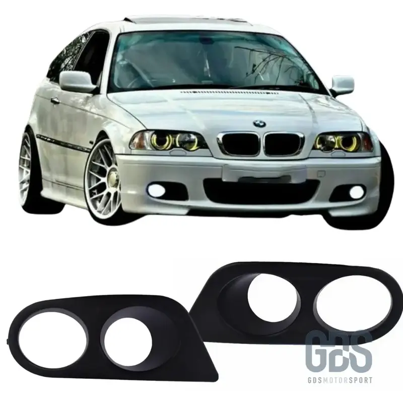 2 Caches / Entourage Antibrouillard Noir Mat pour Pare-choc Avant BMW Série 3 E46 Look Pack M2