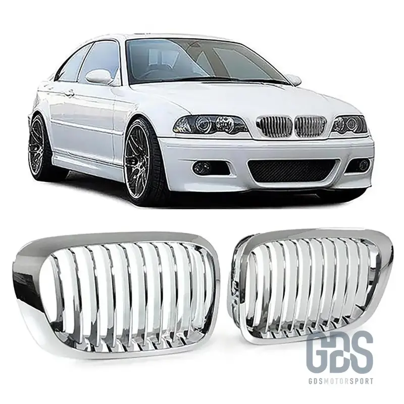 2 Grilles de Calandre Chrome pour BMW Série 3 E46 Phase 1 Coupé / Cabriolet