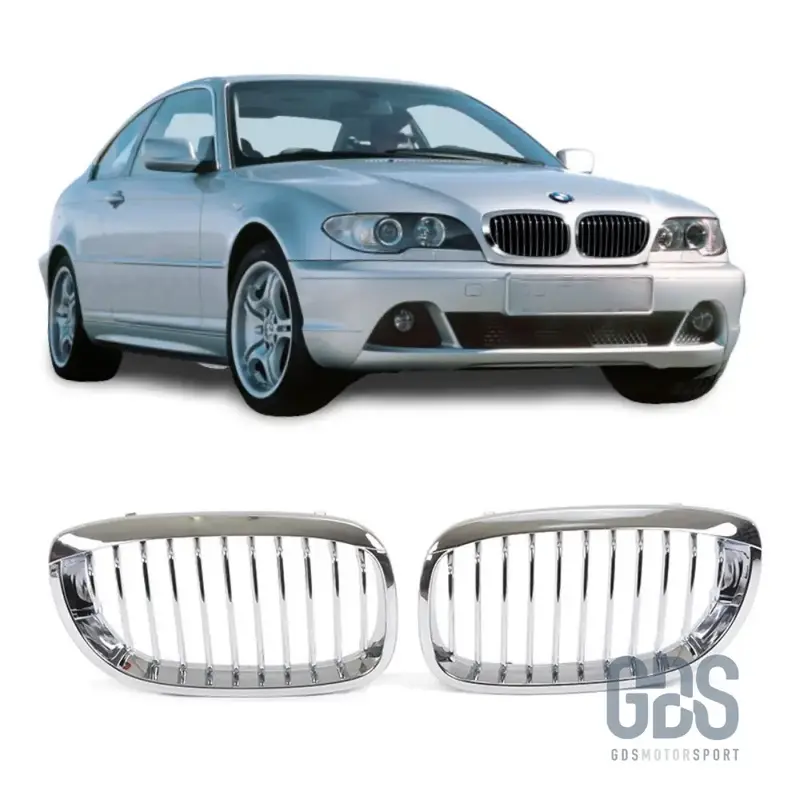 2 Grilles de Calandre Chrome pour BMW Série 3 E46 Phase 2 Coupé / Cabriolet