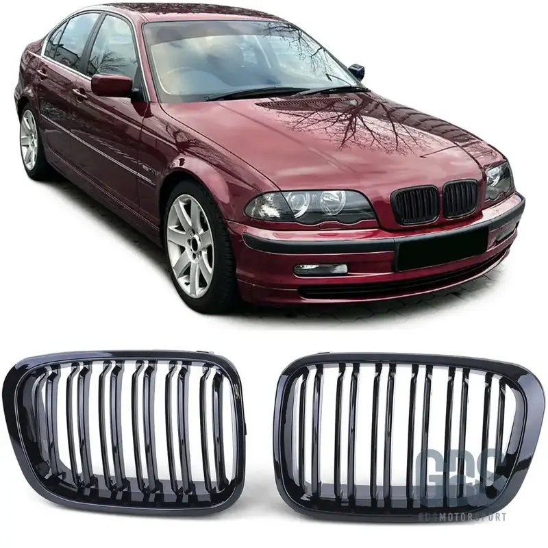 2 Grilles de Calandre Double Lame Noir Brillant pour BMW Série 3 E46 Phase 1 Berline / Touring