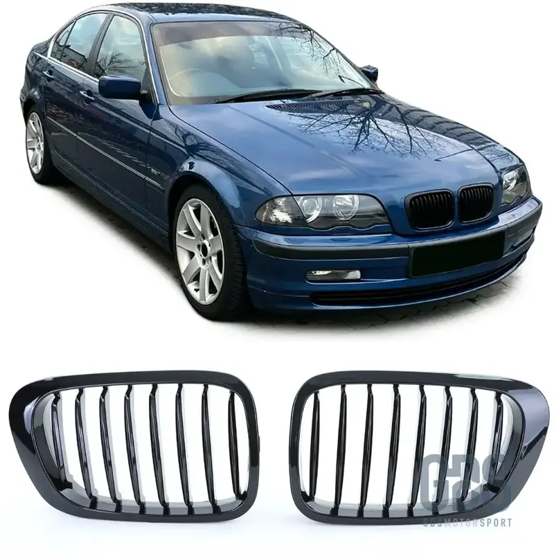 2 Grilles de Calandre Noir Brillant pour BMW Série 3 E46 Phase 1 Berline / Touring