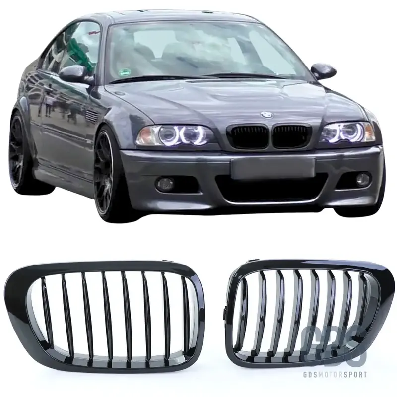 2 Grilles de Calandre Noir Brillant pour BMW Série 3 E46 Phase 1 Coupé / Cabriolet