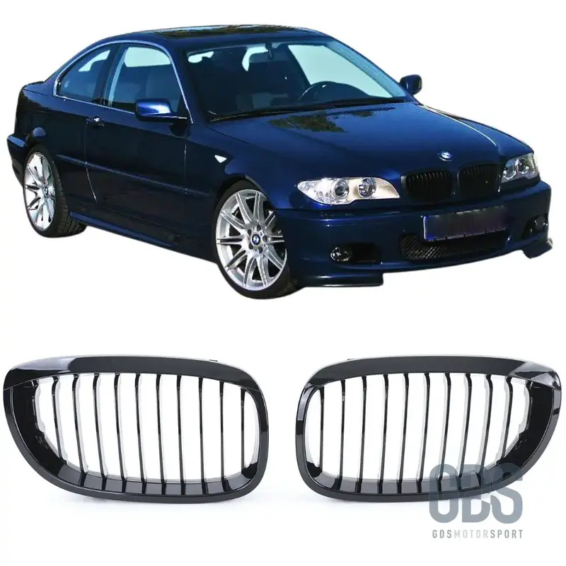 2 Grilles de Calandre Noir Brillant pour BMW Série 3 E46 Phase 2 Coupé / Cabriolet