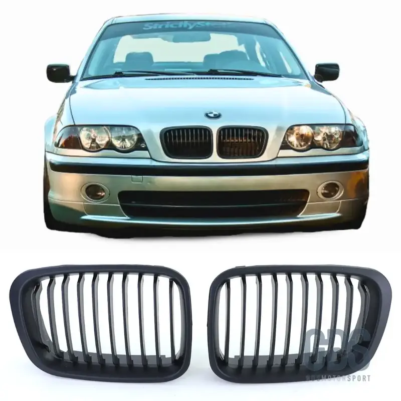 2 Grilles de Calandre Noir Mat pour BMW Série 3 E46 Phase 1 Berline / Touring