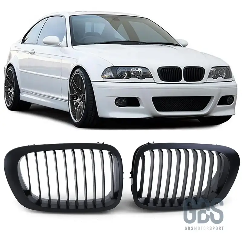 2 Grilles de Calandre Noir Mat pour BMW Série 3 E46 Phase 1 Coupé / Cabriolet