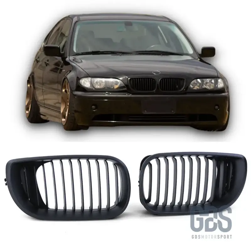 2 Grilles de Calandre Noir Mat pour BMW Série 3 E46 Phase 2 Berline / Touring