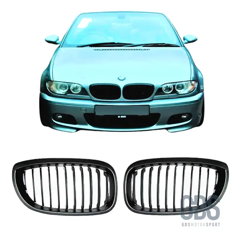 2 Grilles de Calandre Noir Mat pour BMW Série 3 E46 Phase 2 Coupé / Cabriolet