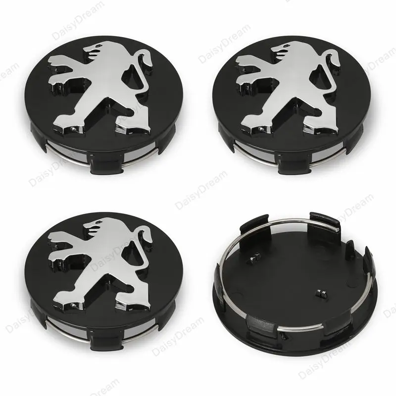 4x Cache Moyeu Peugeot 60mm Noir Logo Centre Roue jante Embleme