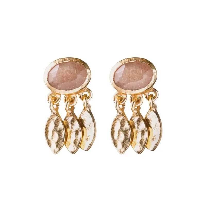 A Beautiful Story Boucles d'oreilles Belief Pierre de Lune Pêche Or - Nouveau Outlet