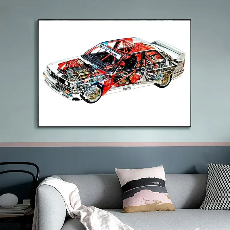 Affiche voiture BMW M3 E30 DTM Vue en coupe Poster voiture de course