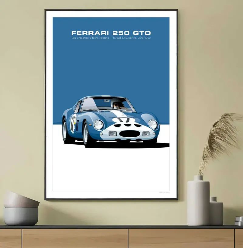 Affiche voiture Ferrari 250 GTO 1962 Poster en toile Endurance 24h du Mans Classic
