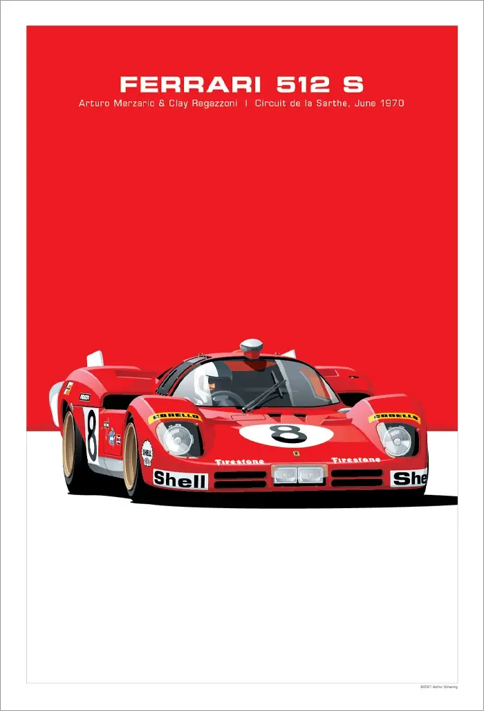 Affiche voiture Ferrari 512 S Poster en toile Endurance 24h du Mans Classic