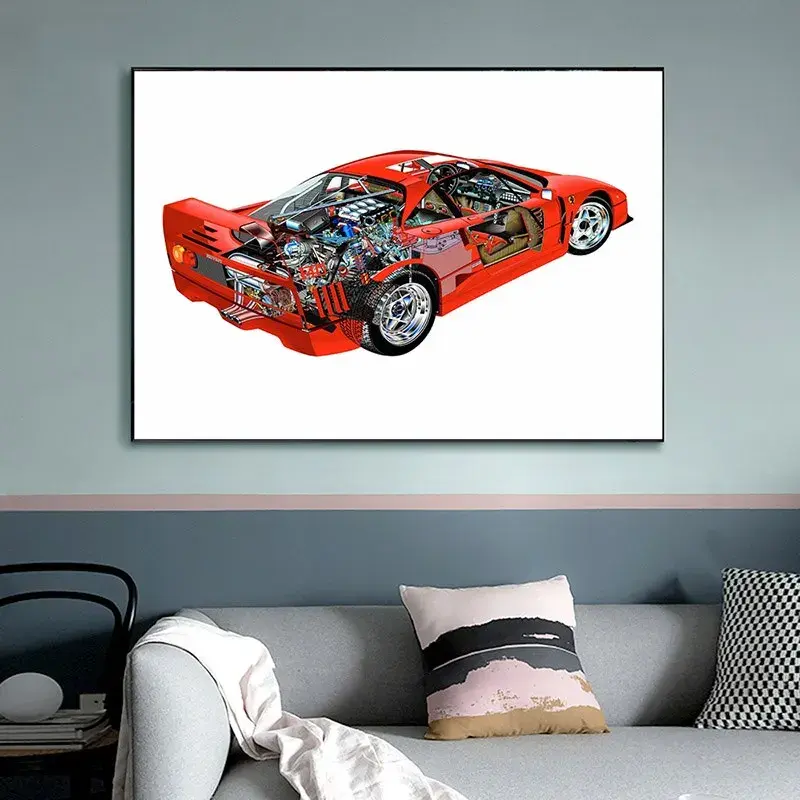 Affiche voiture Ferrari F40 Vue en coupe Poster voiture de course
