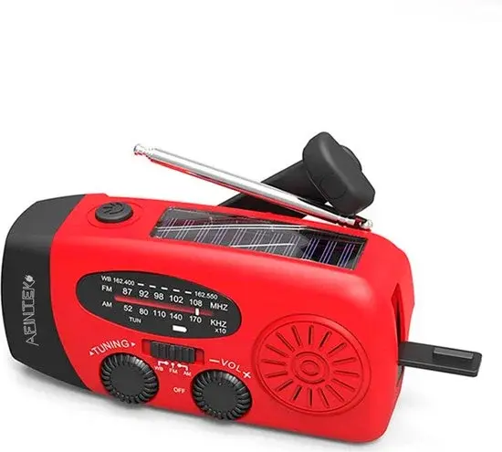 AFINTEK Radio d'urgence solaire 2000mAh Powerbank Rouge - Neuf Outlet