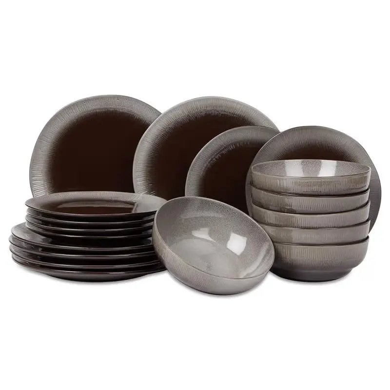 Azur Earth Black Service de table 18 pièces fait main - Nouvelle promotion