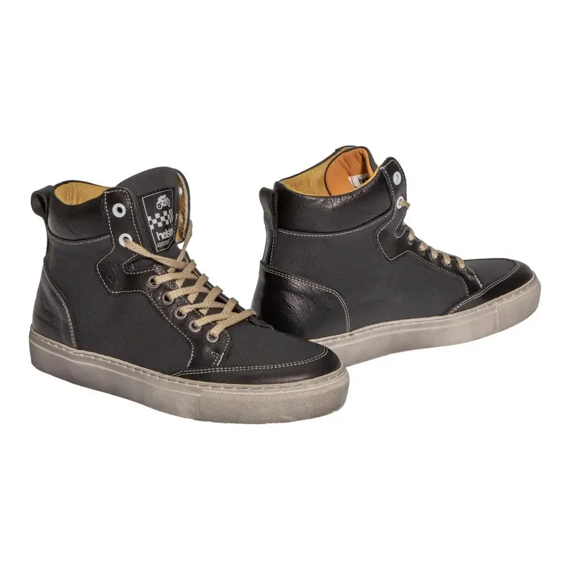 BASKETS HELSTONS MAYA TOILE ARMALITH CUIR GRIS NOIR