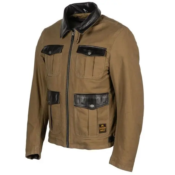 BLOUSON HELSTONS JOEY TOILE CUIR KRAFT MARRON