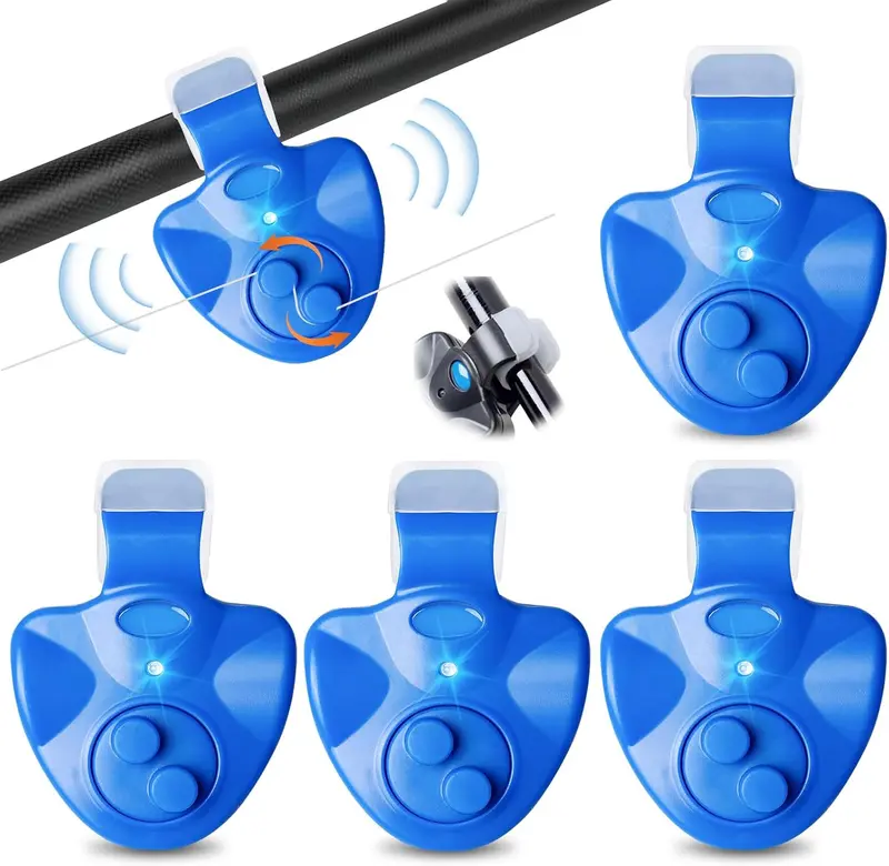 BORDEAG Alarme de Pêche, 4 Alarme Touche Canne à Pêche, Alarme de Touche de la Canne à Pêche avec Indicateur LED Détecteur Electronique Sensible Alarme, Detecteur de Touche Peche Maritime Nuit Pêche