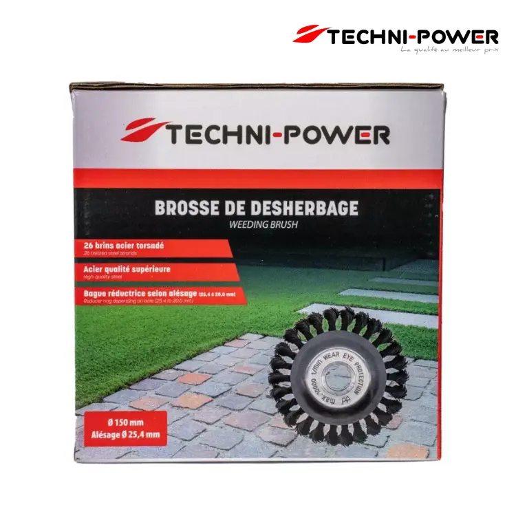 BROSSE DE DESHERBAGE METALLIQUE BRINS ACIER 150 MM ALESAGE 25,4 MM