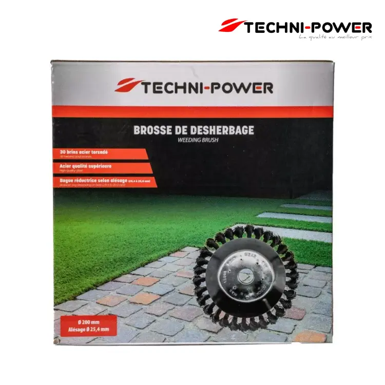 BROSSE DE DESHERBAGE METALLIQUE BRINS ACIER 200 MM ALESAGE 25,4 MM