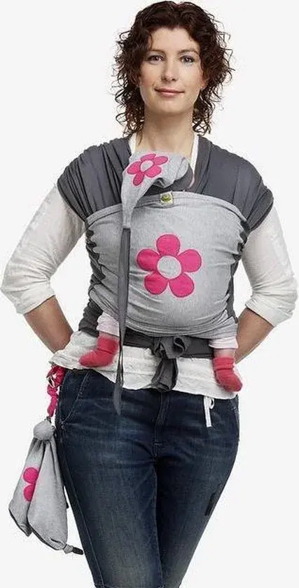 Bykay Draagdoek Katoen Grijs/ Fuchsia Small - Nieuw