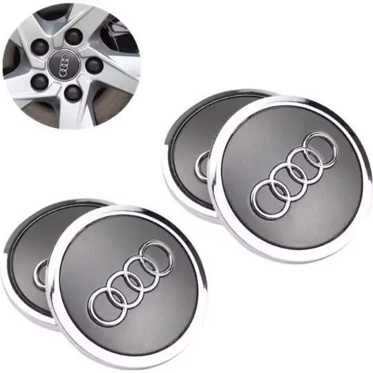 Cache Moyeu Audi 69mm Gris - Lot de 4 Premium - Logo Centre Roue Jante