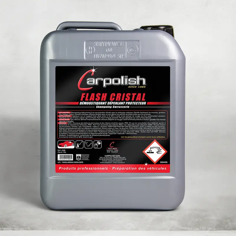 Carpolish Flash Crystal – Shampoing carrosserie démoustiquant déperlant protecteur Foam Lance pro