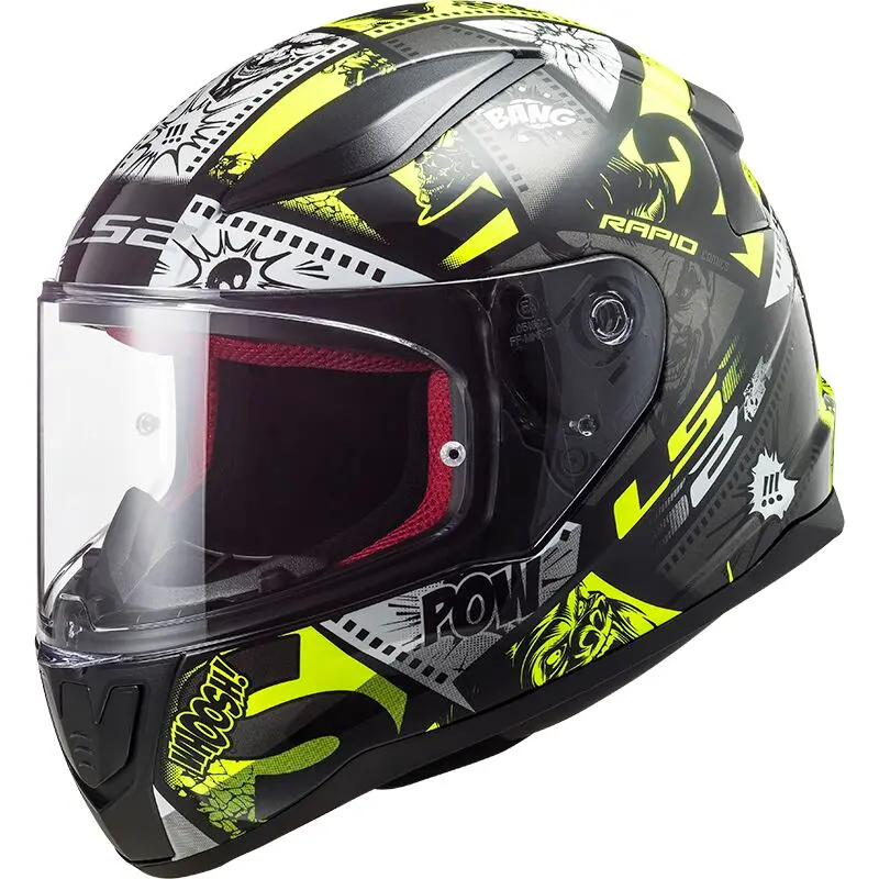 CASQUE ENFANT LS2 OF353 RAPID MINI VIGNETTE NOIR  JAUNE FLUO
