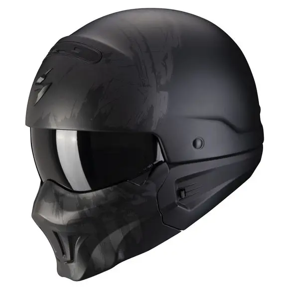 CASQUE SCORPION EXO COMBAT EVO MARAUDER NOIR MAT ARGENT FONCE