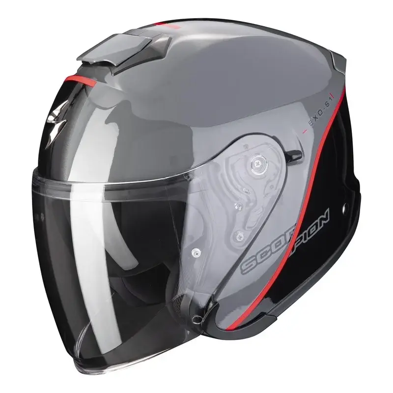 CASQUE SCORPION EXO S1 ESSENCE GRIS CIMENT NOIR ROUGE