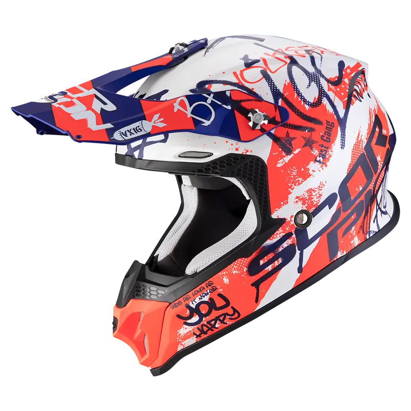 CASQUE SCORPION VX16 AIR ORATIO BLANC MAT BLEU ROUGE