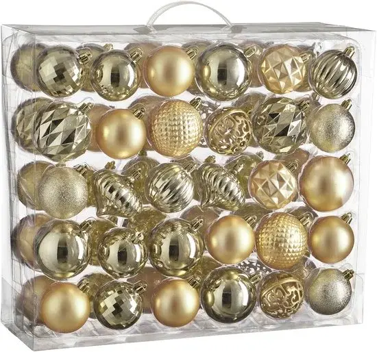 Christmas Baubles Set 60 stuks 7cm Champagne - Nieuw Outlet