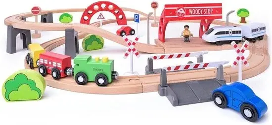 Circuit de train électrique en bois Woody 60 pièces - Neuf Outlet