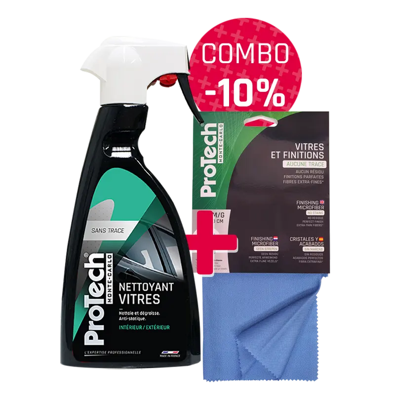 Combo Nettoyant vitres ProTech® Monte-Carlo 500 mL + Microfibre Finition
