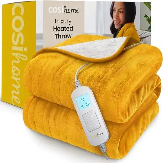 Cosi Home Couverture chauffante polaire sherpa moutarde - Nouvelle prise de courant