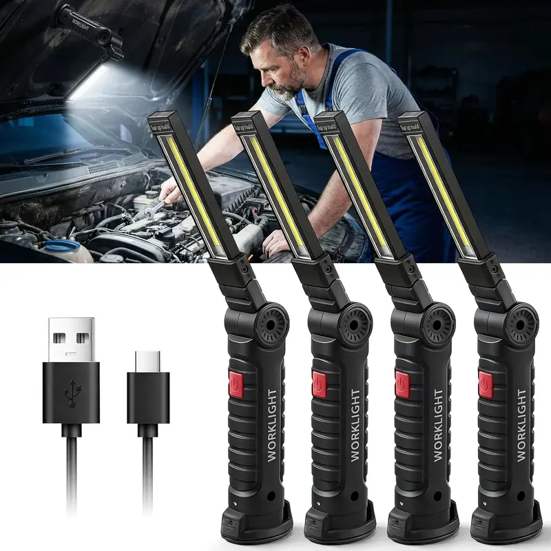 Daphomeu Lampe d'Inspection LED Rechargeable Magnétique, 4 Pièces, Noir
