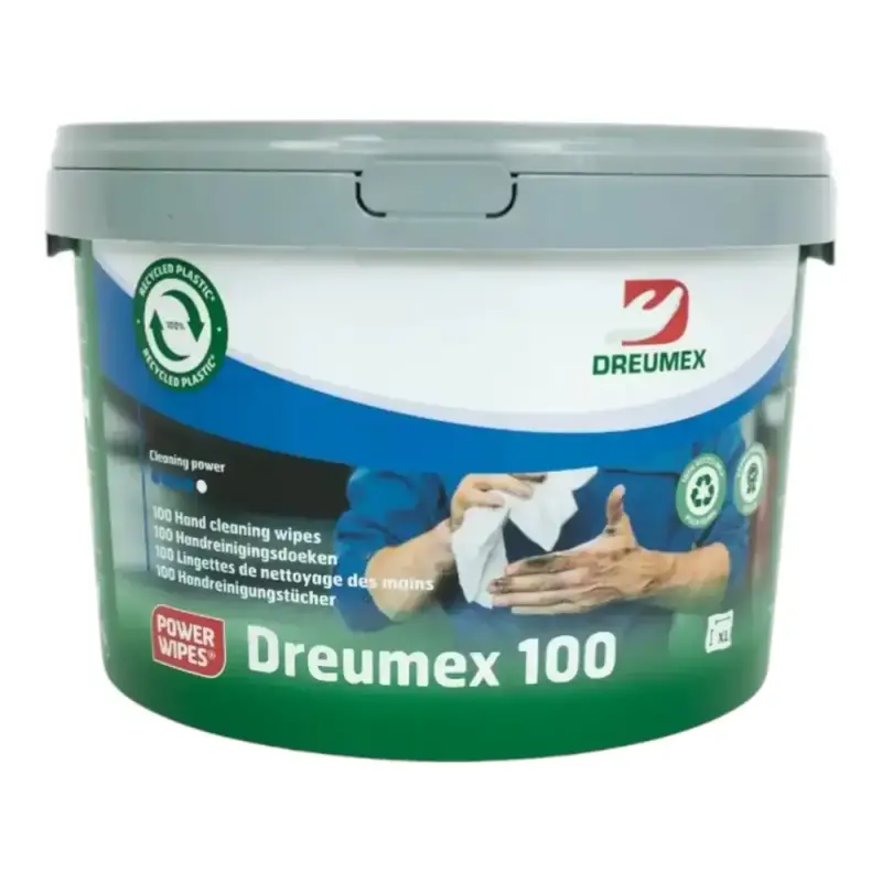 DREUMEX 100 lingettes XL Lingettes de nettoyage pour mains et peau Seau de 100 lingettes
