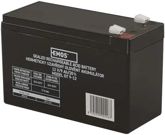 Emos Batterie Plomb-Acide 12V 9Ah 6.3mm Noir - Nouvelle Arrivée
