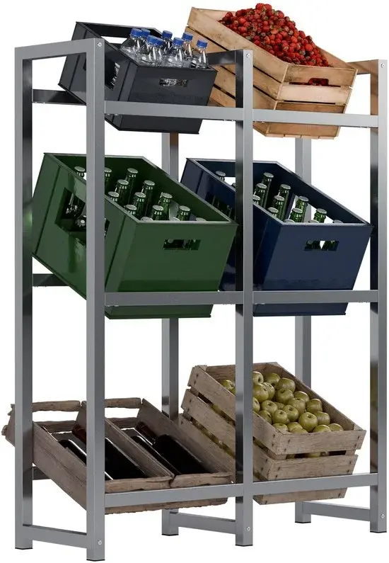 Étagère à caisses empilables CLP en acier inoxydable robuste 116 x 91 x 31 cm | Étagère à caisses | Neuf