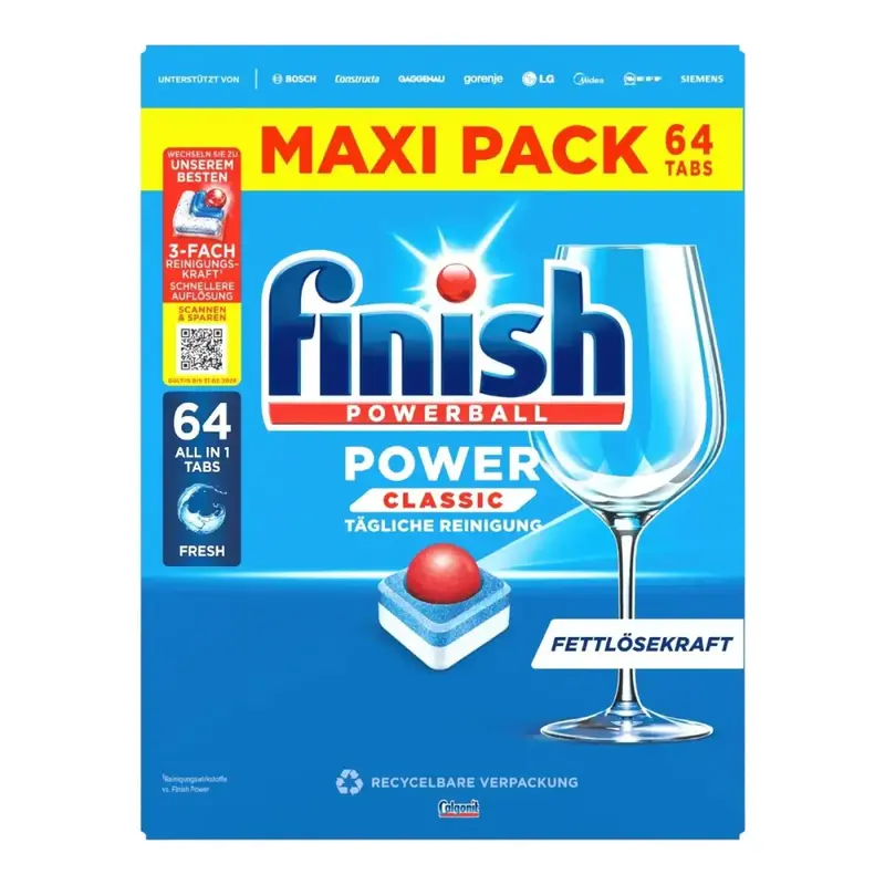 Finish Powerball Power Classic Tout-en-1 Fresh 64 tablettes
