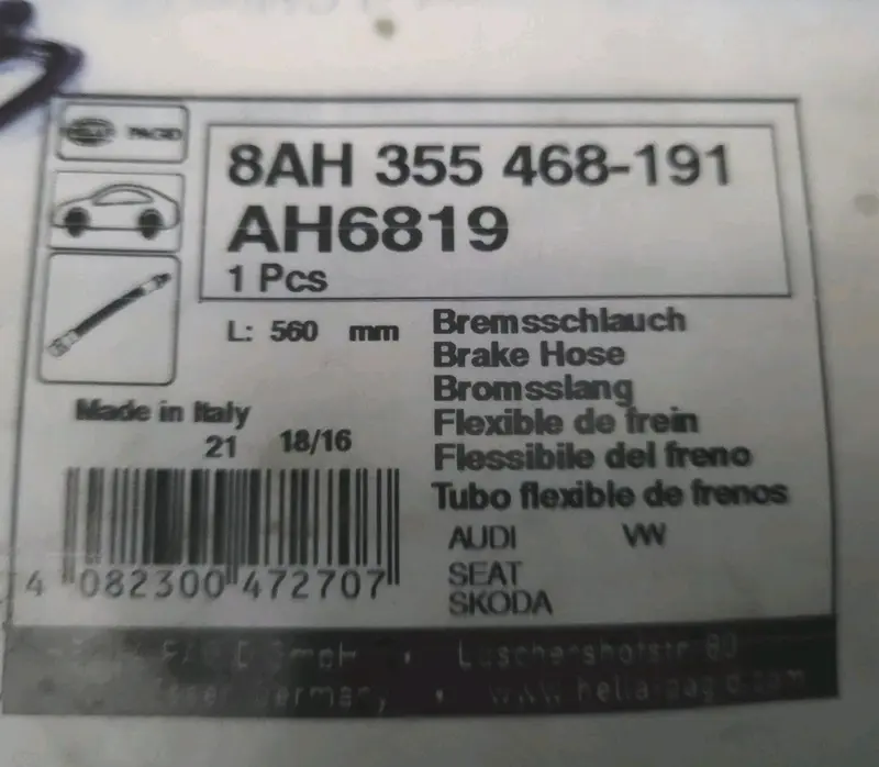 Flexible De Frein Hella Seat Skoda Volkswage Audi 8ah355468191 560mm (#AUT153)