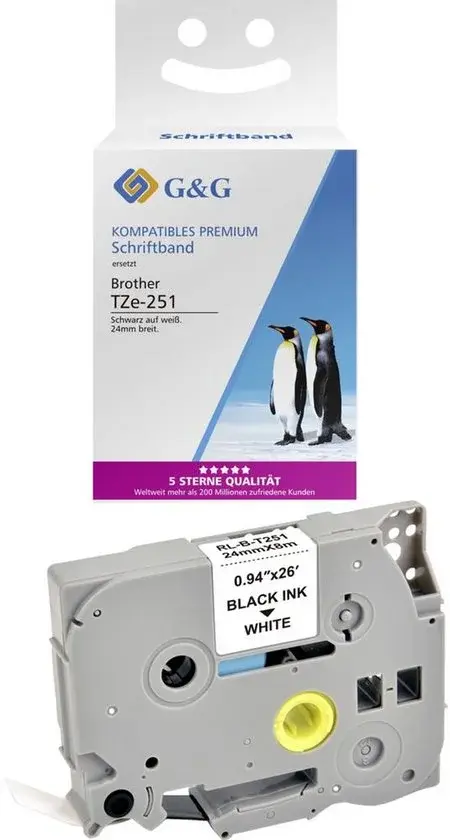 G&G BB-B-G-251 Labeltape 24mm Wit/Zwart 8m - Nieuw