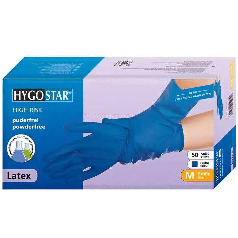 Gants de protection chimique Hygostar "High Risk" latex 50 pièces