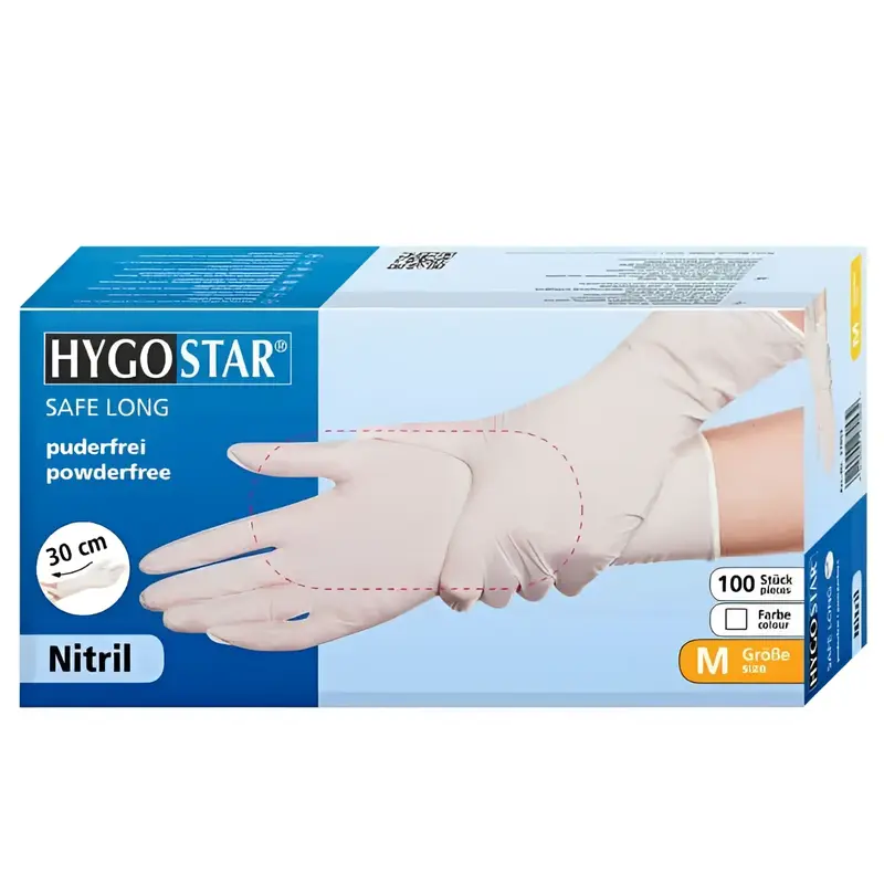 Gants en nitrile Hygostar "Safe Long" blancs 100 pièces