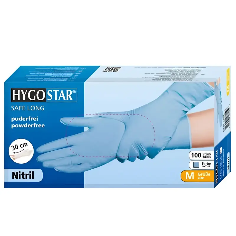 Gants en nitrile Hygostar Safe Long bleus 100 pièces