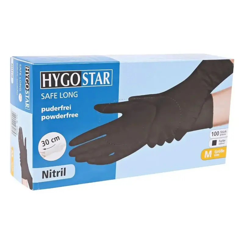 Gants en nitrile Hygostar "Safe Long" noirs 100 pièces
