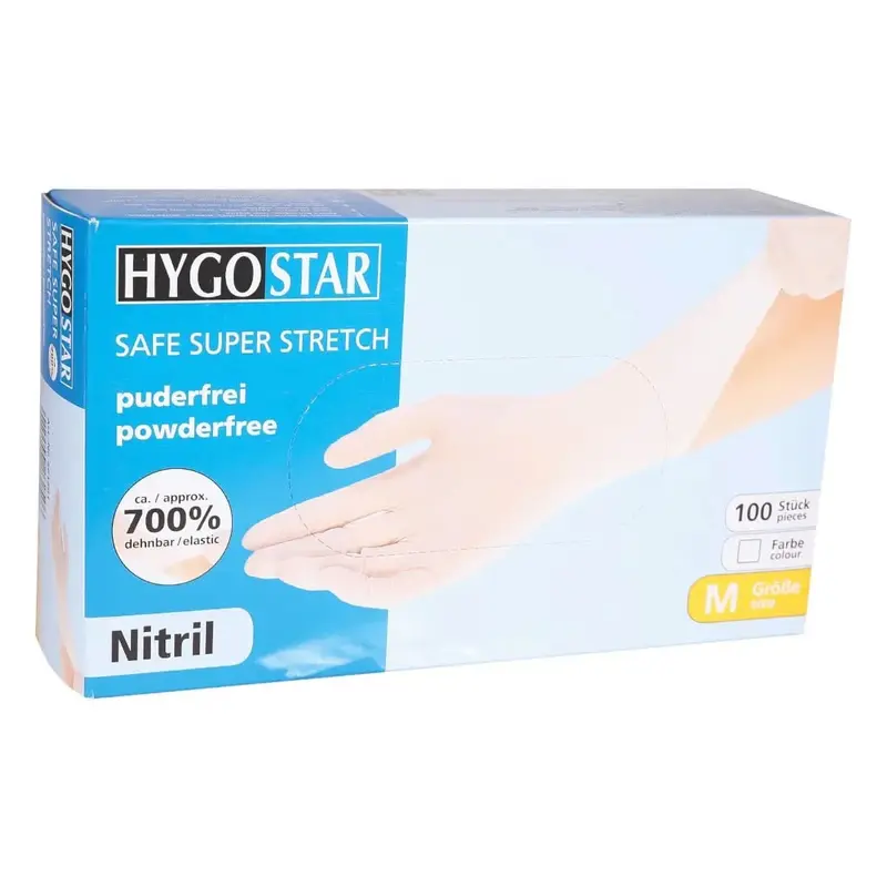 Gants en nitrile Hygostar "Safe Super Stretch" blancs 100 pièces
