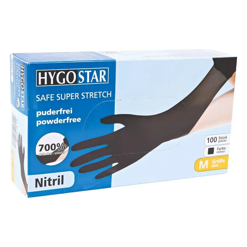 Gants en nitrile Hygostar "Safe Super Stretch" noirs 100 pièces